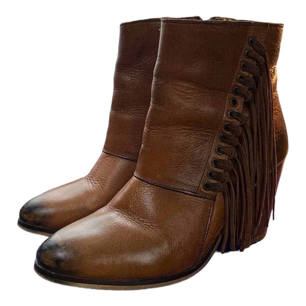 Diba True Jilly Ann Leather Fringed Side Zip Booties Size 7.5 - Picture 3 of 9